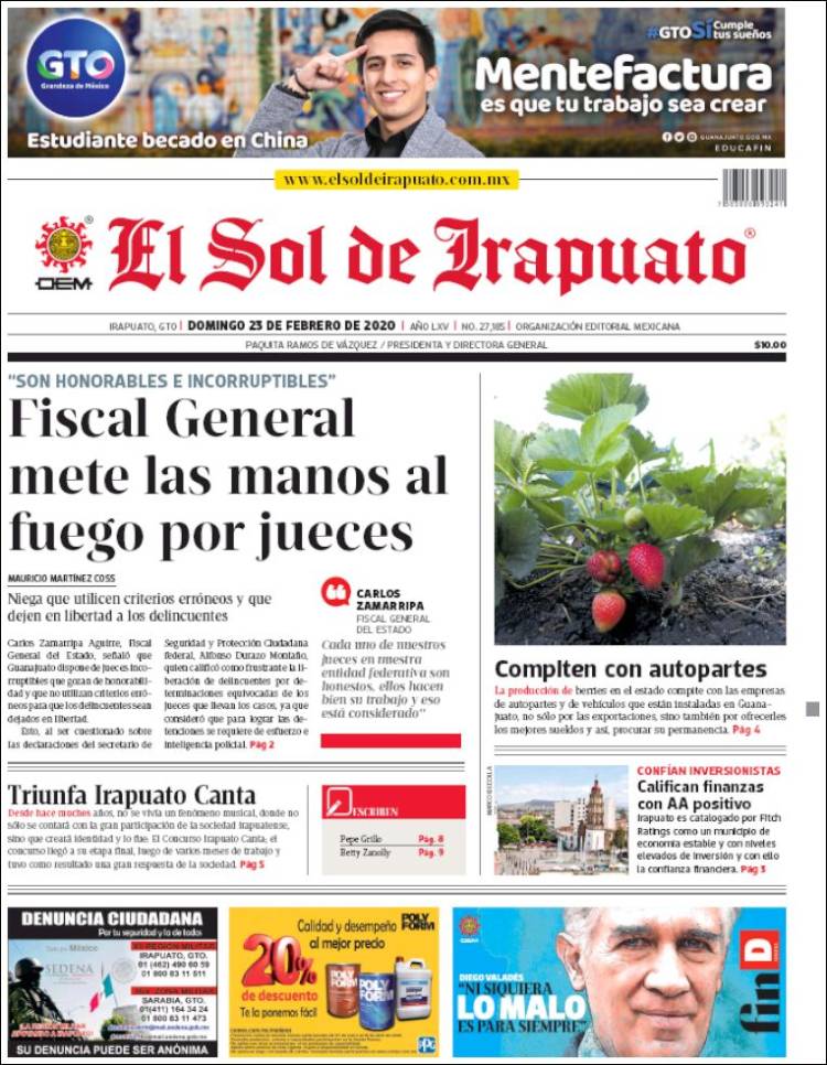 Portada de El Sol de Irapuato (México)