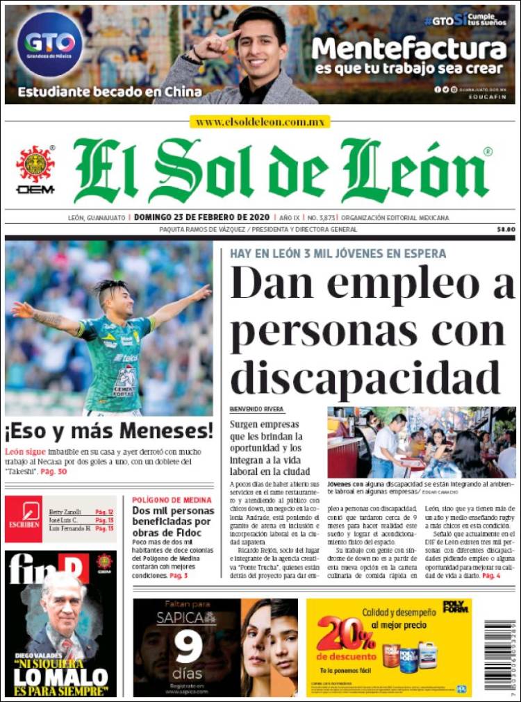 Portada de El Sol de León (México)