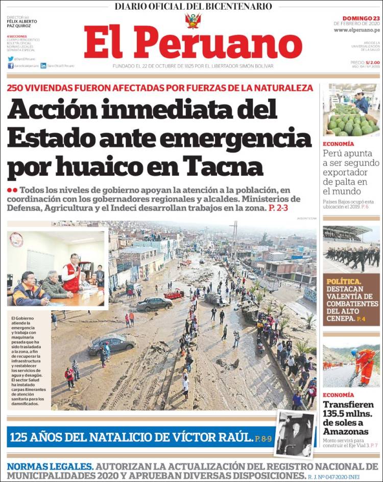 Portada de El Peruano (Perú)