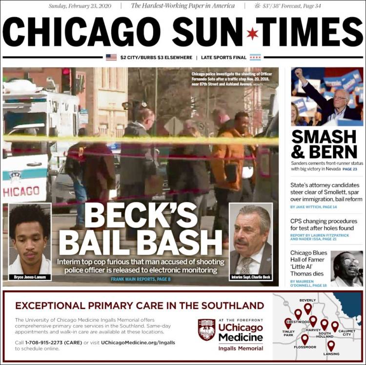 Portada de Chicago Sun-Times (USA)