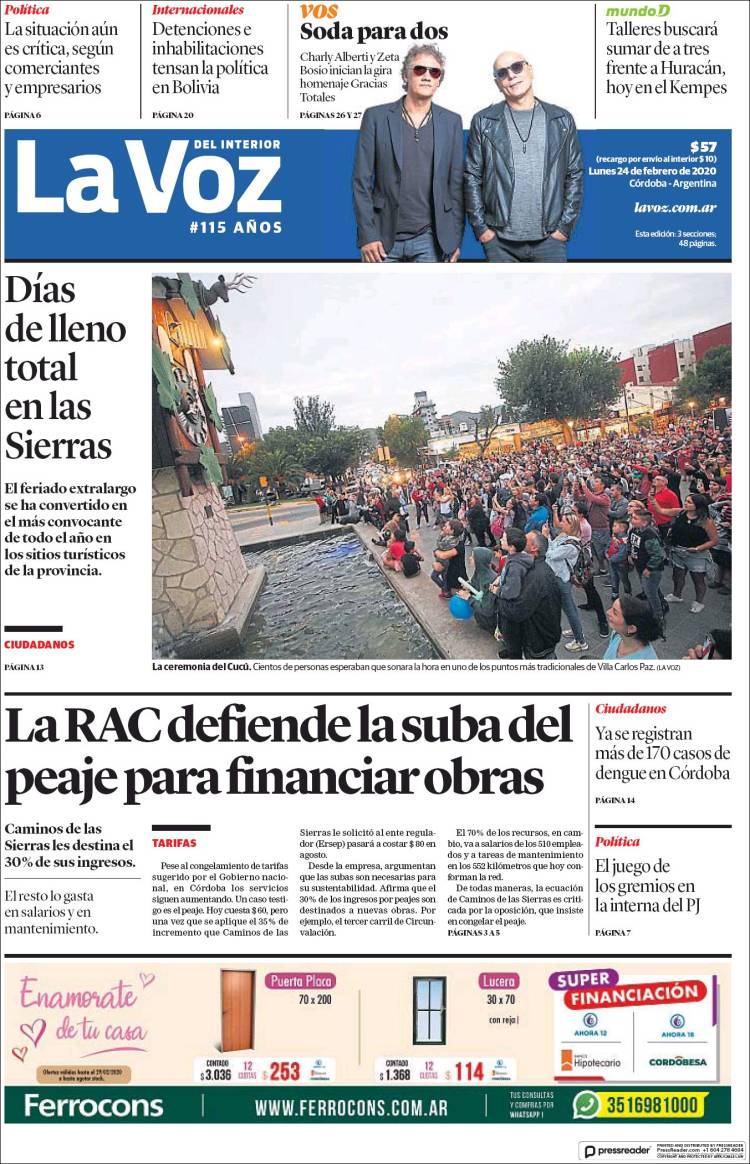 Portada de La Voz del Interior (Argentina)