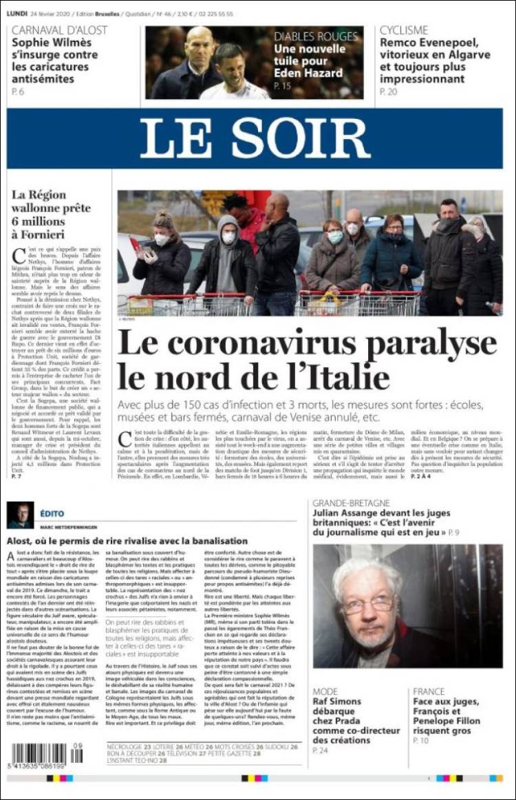 Portada de Le Soir (B&eacute;lgica)