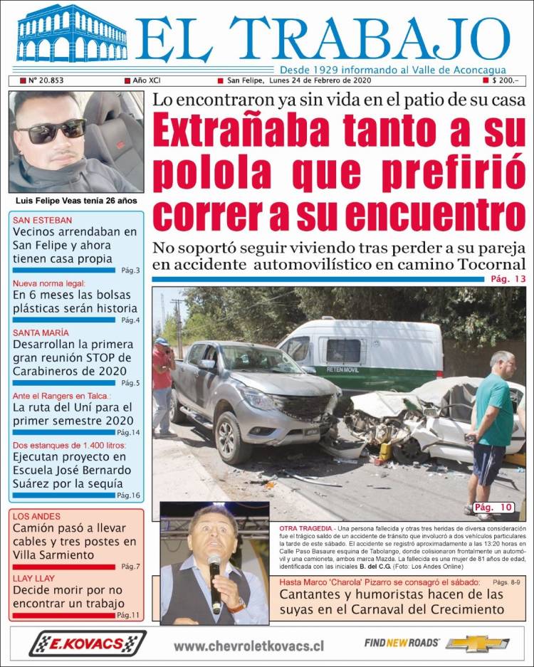 Portada de El Trabajo (Chile)