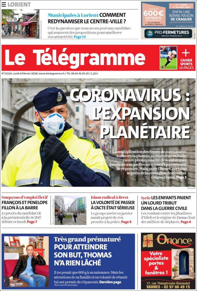 Portada de Télégramme (Francia)