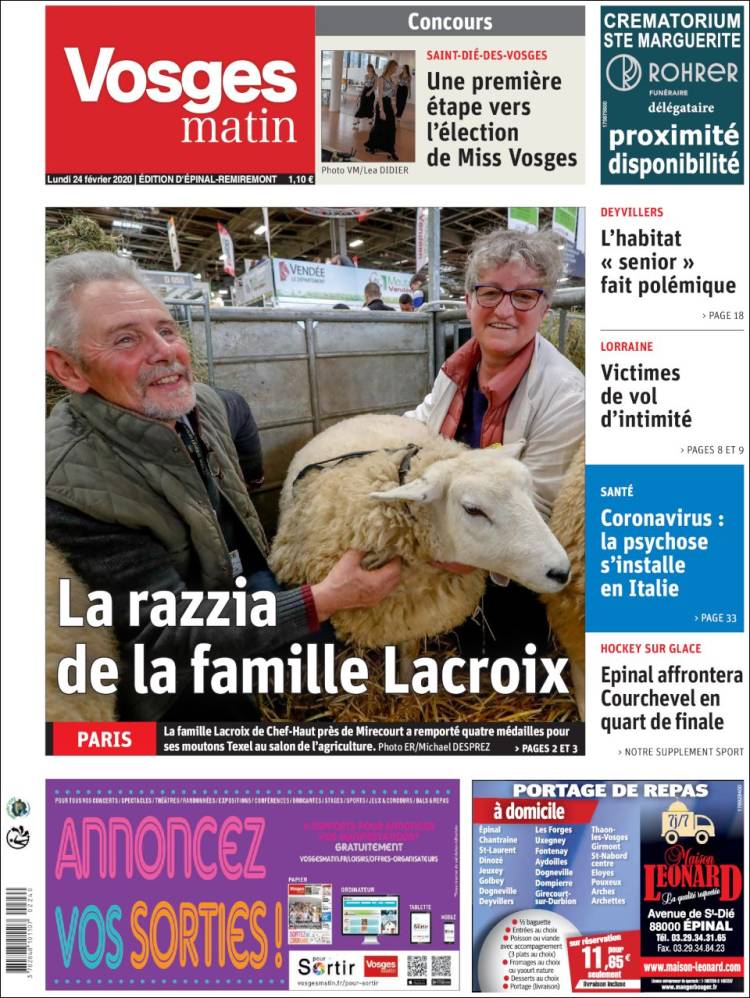 Portada de Vosges Matin (Francia)