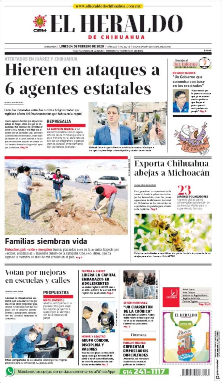 Portada de El Heraldo de Chihuahua (M&eacute;xico)