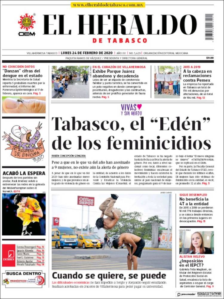 Portada de El Heraldo de Tabasco (M&eacute;xico)