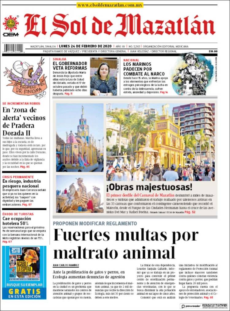 Portada de El Sol de Mazatlán (M&eacute;xico)