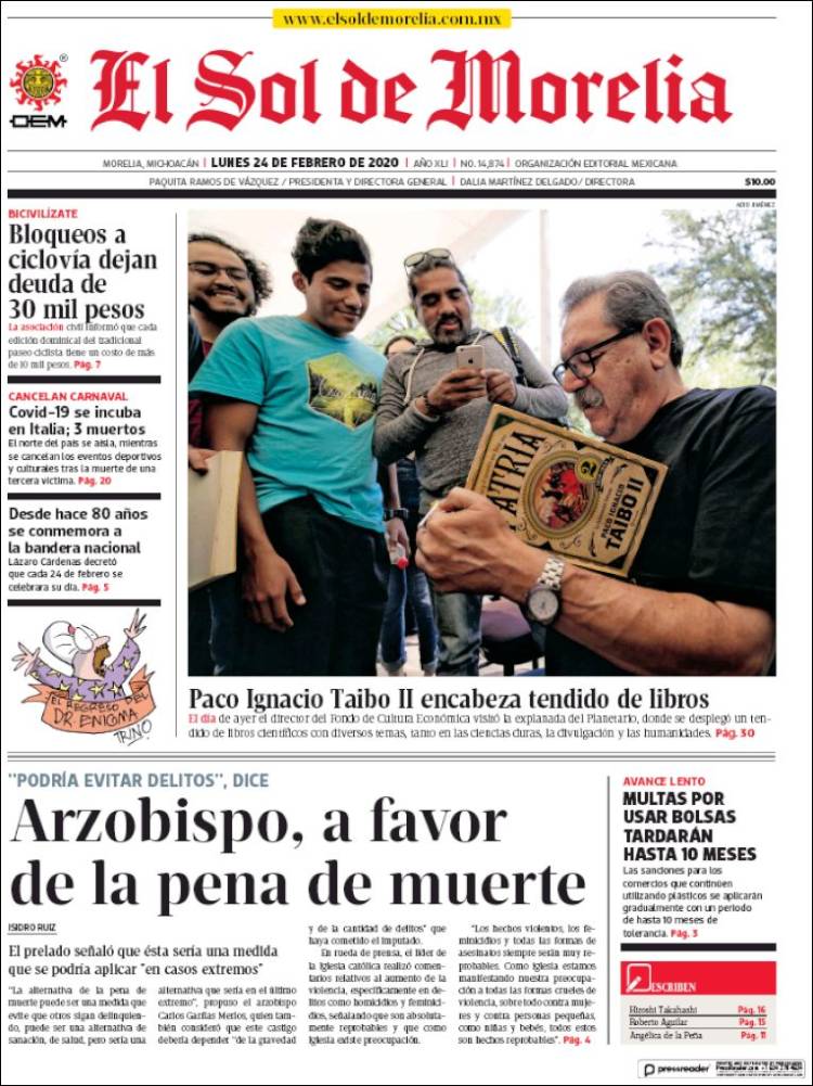 Portada de El Sol de Morelia (M&eacute;xico)