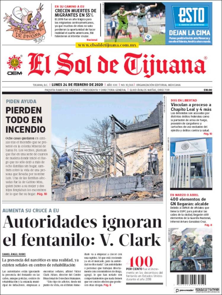 Portada de El Sol de Tijuana (M&eacute;xico)
