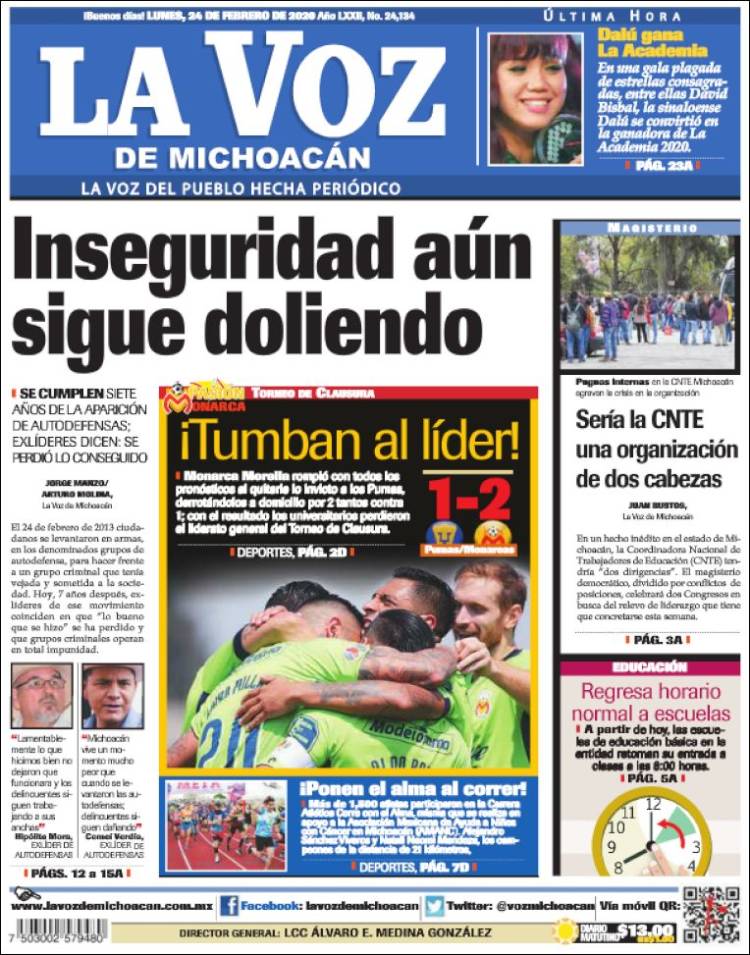 Portada de La Voz de Michoacán (M&eacute;xico)