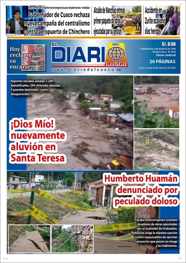 Portada de El Diario del Cusco (Per&uacute;)