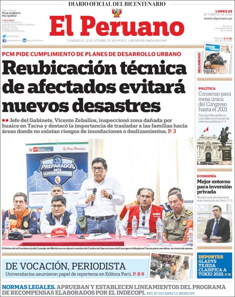 Portada de El Peruano (Per&uacute;)