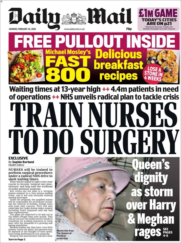 Portada de Daily Mail (Reino Unido)