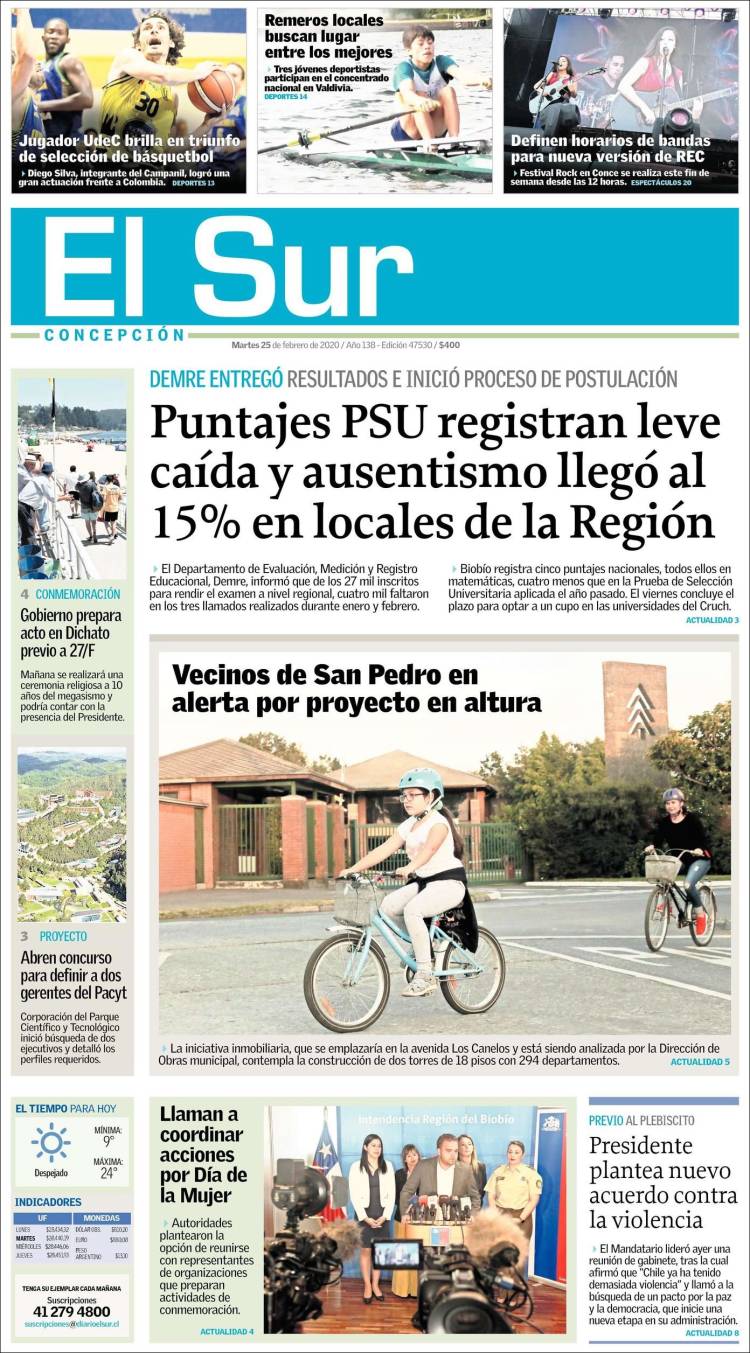 Portada de El Sur (Chile)