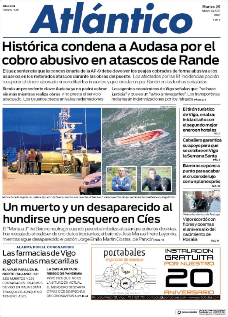 Portada de Atlántico Diario (Spain)