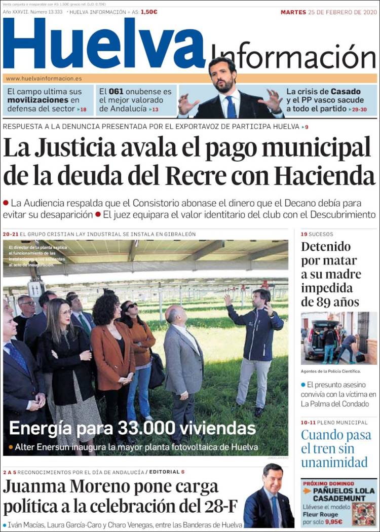 Portada de Huelva Información (España)