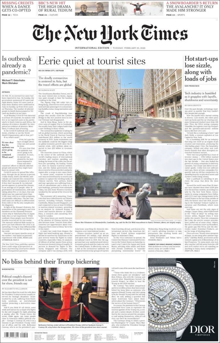 Portada de International New York Times (Europa)