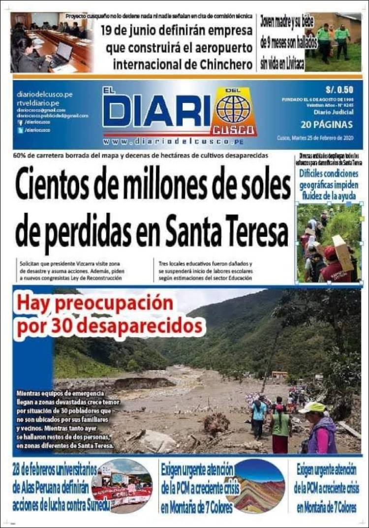 Portada de El Diario del Cusco (Peru)