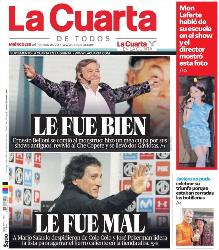 Portada de La Cuarta (Chile)