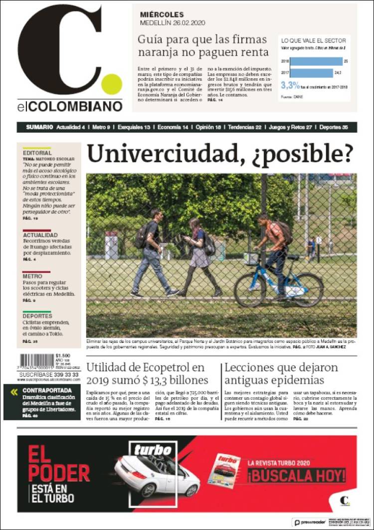 Portada de El Colombiano (Colombia)
