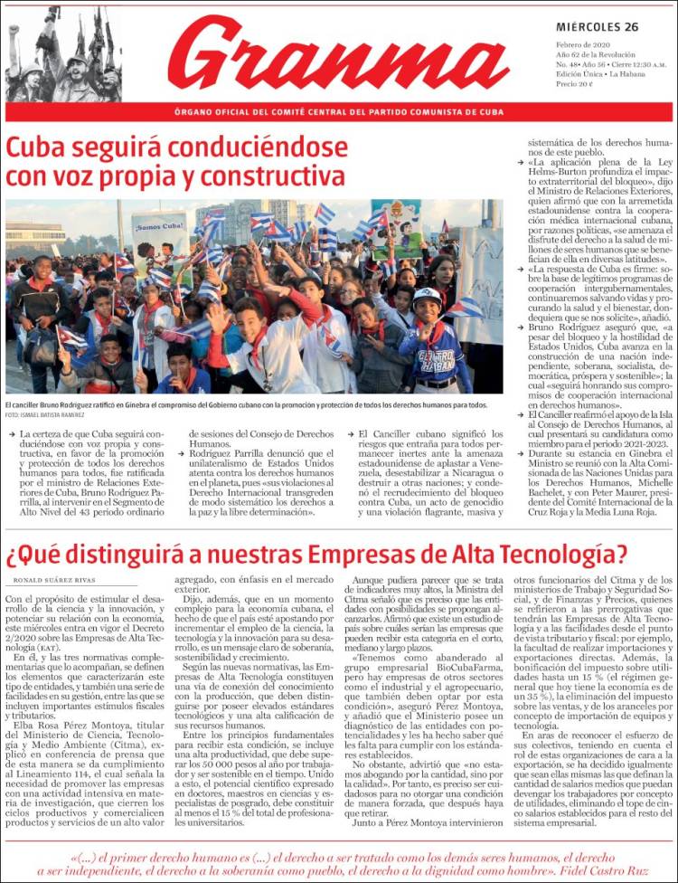 Portada de Granma (Cuba)