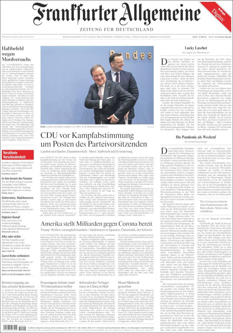 Portada de Frankfurter Allgemeine (Alemania)