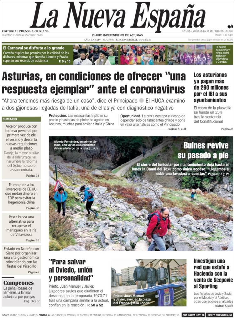 Portada de La Nueva España (Espa&ntilde;a)