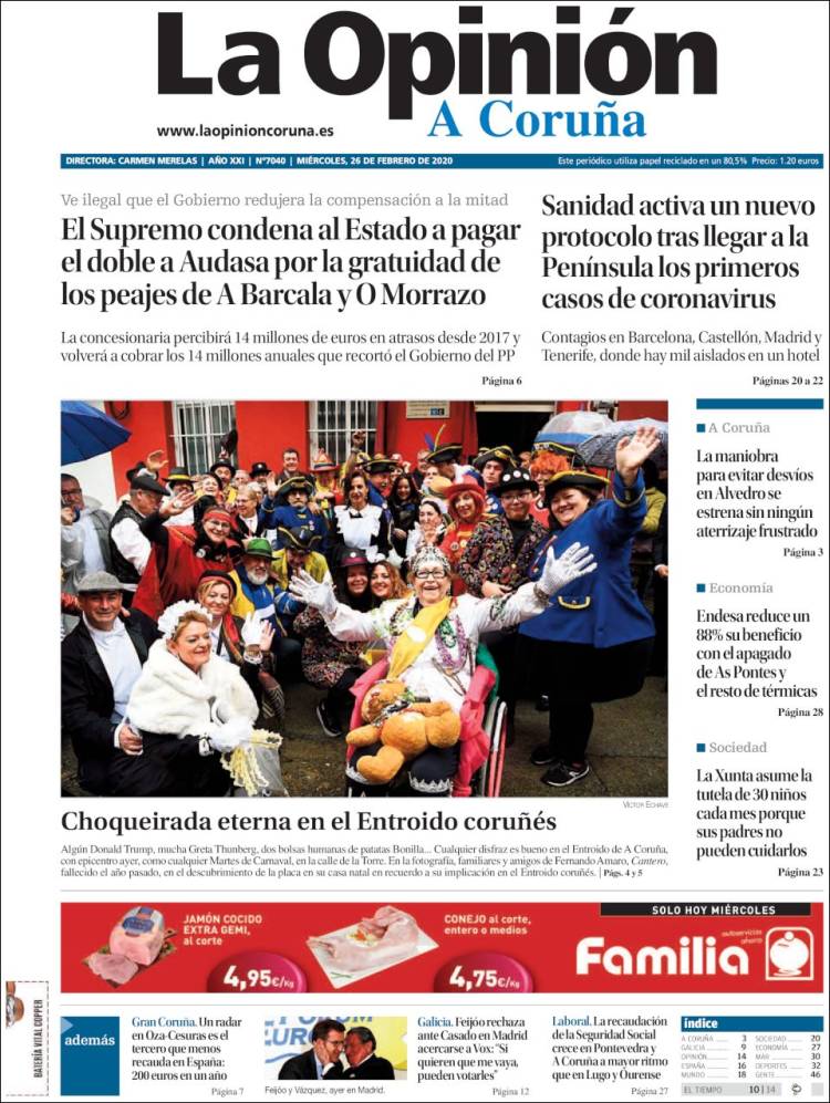 Portada de La Opinión de A Coruña (Espa&ntilde;a)