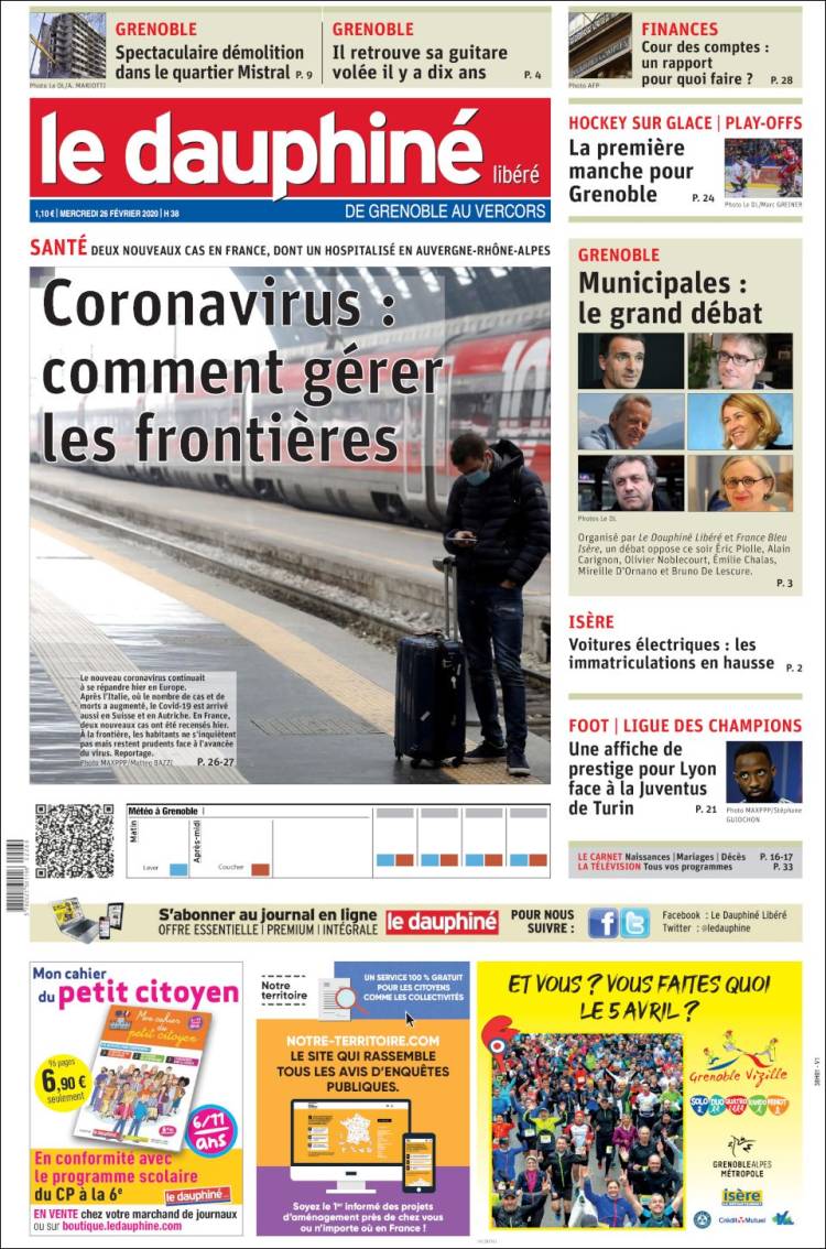 Portada de Le Dauphiné Libéré (Francia)