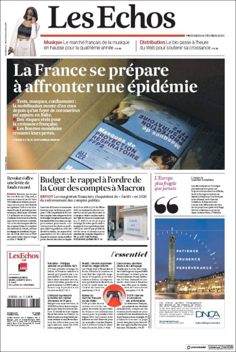Portada de Les Echos (Francia)
