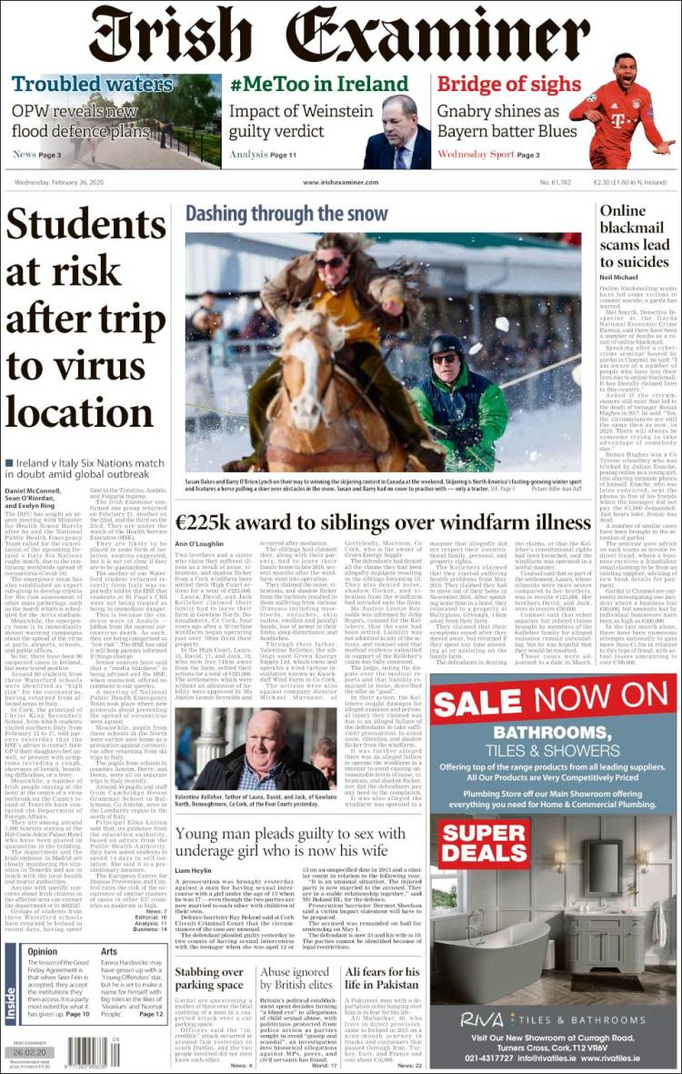 Portada de Irish Examiner (Irlanda)