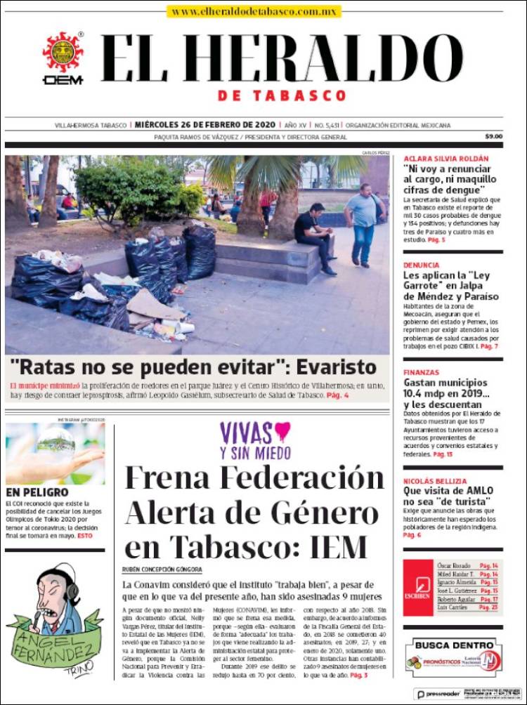 Portada de El Heraldo de Tabasco (México)