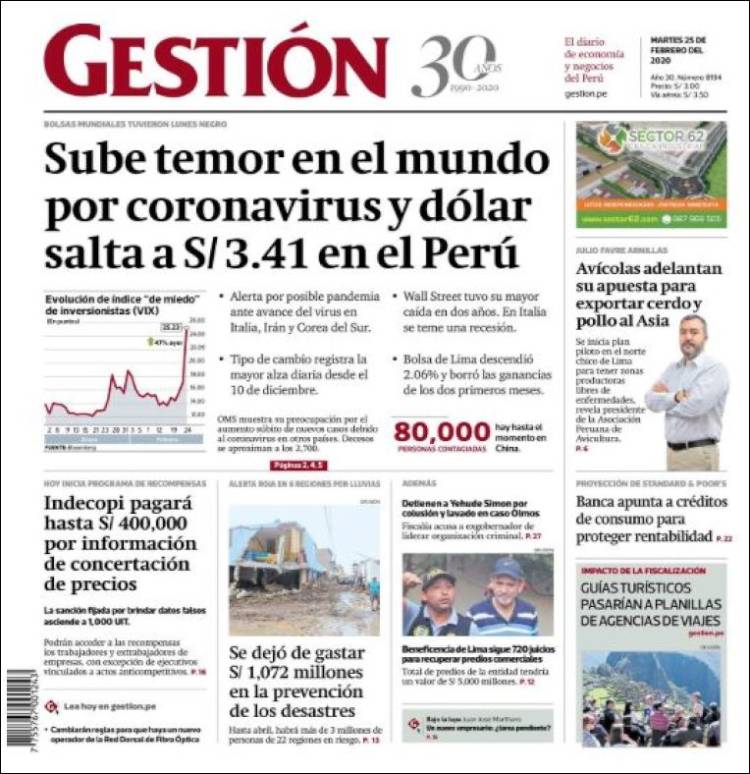 Portada de Diario Gestión (Per&uacute;)