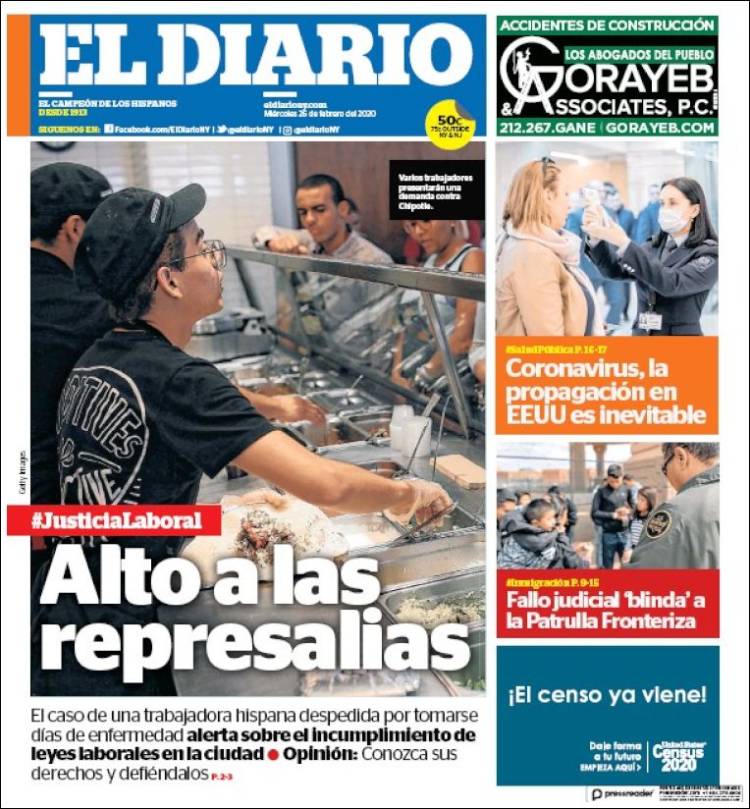 Portada de El Diario NY (USA)