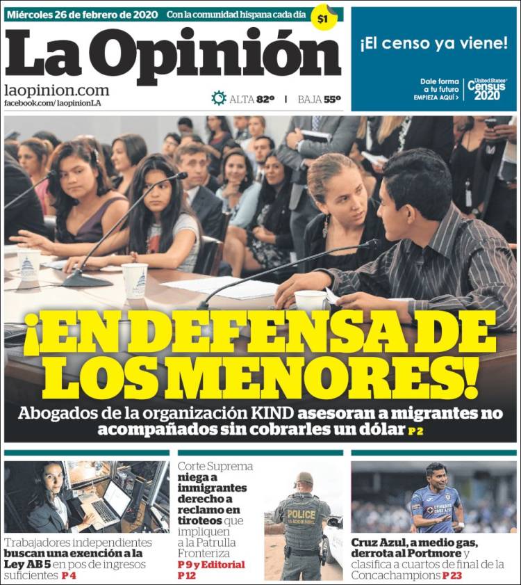 Portada de La Opinión (USA)