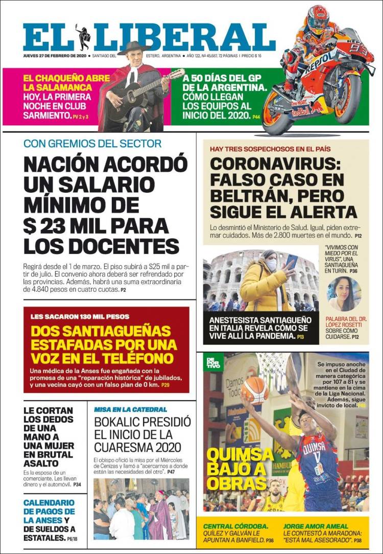 Portada de Diario El Liberal (Argentina)