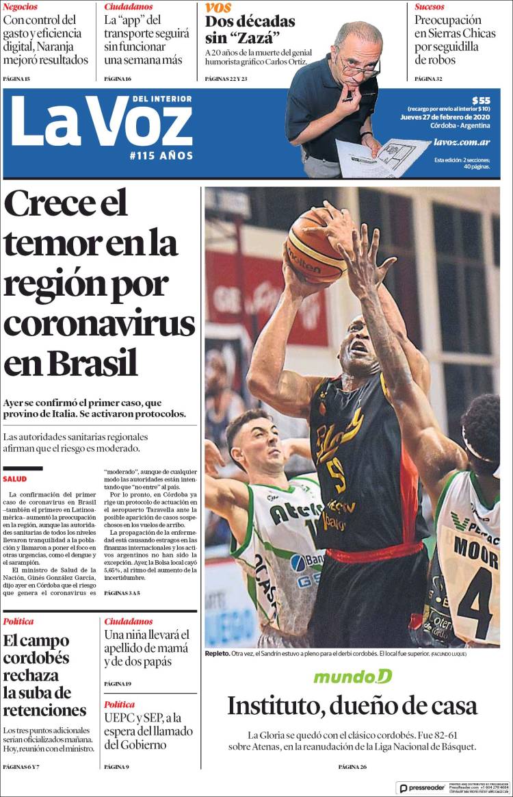 Portada de La Voz del Interior (Argentina)