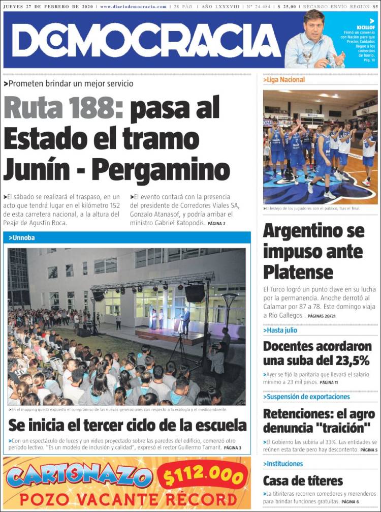 Portada de Diario Democracia (Argentina)