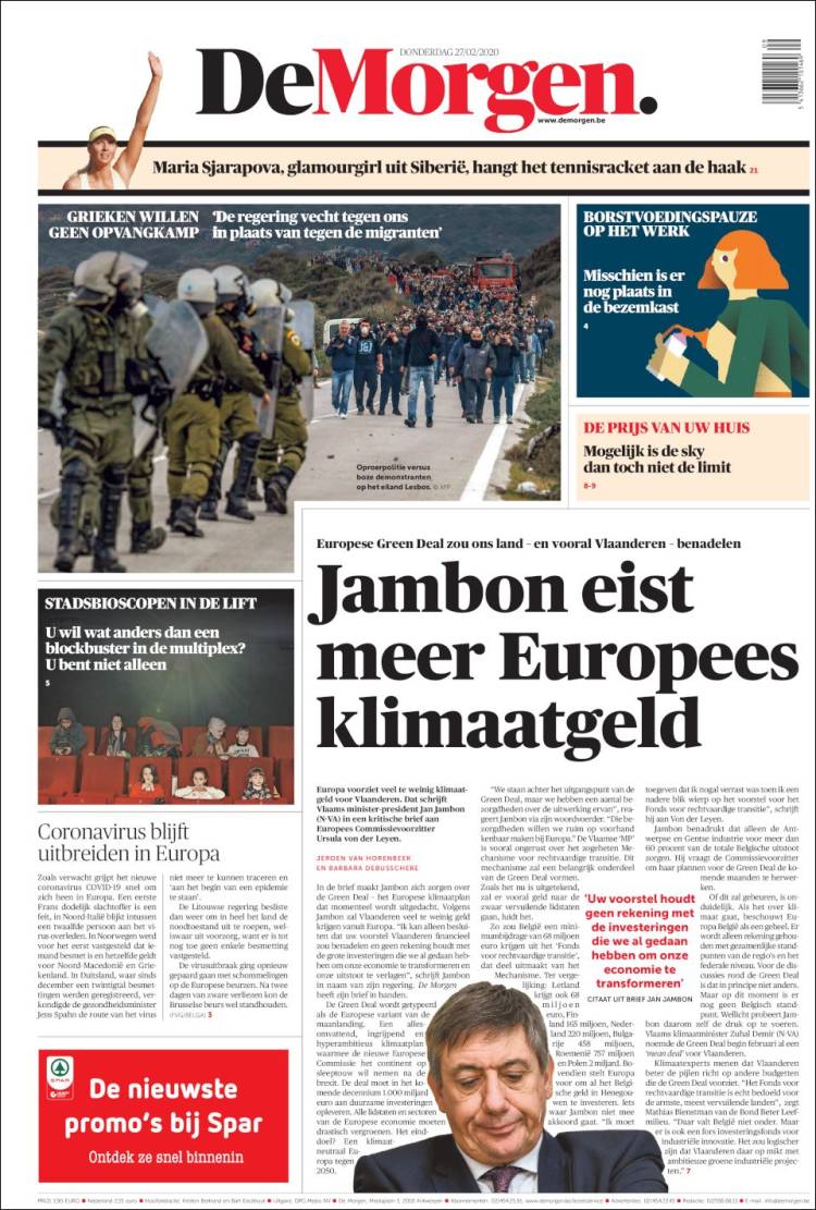 Portada de De Morgen (B&eacute;lgica)