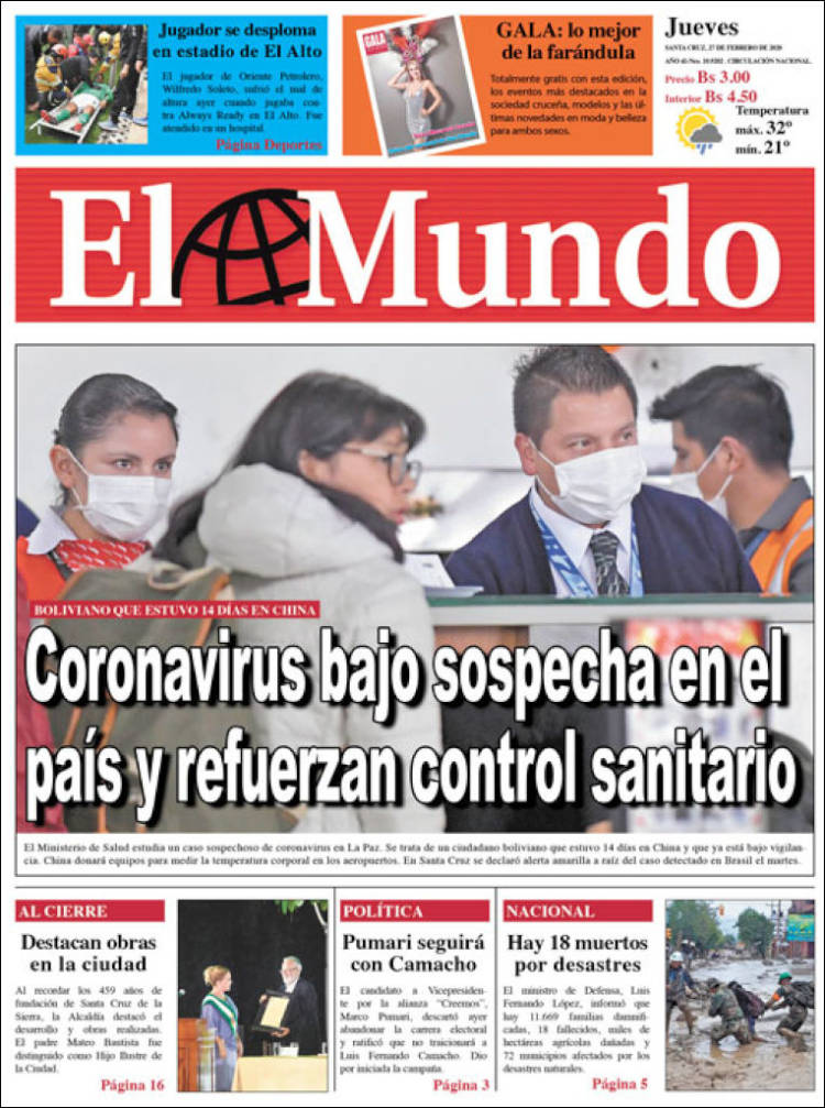 Portada de El Mundo (Bolivia)