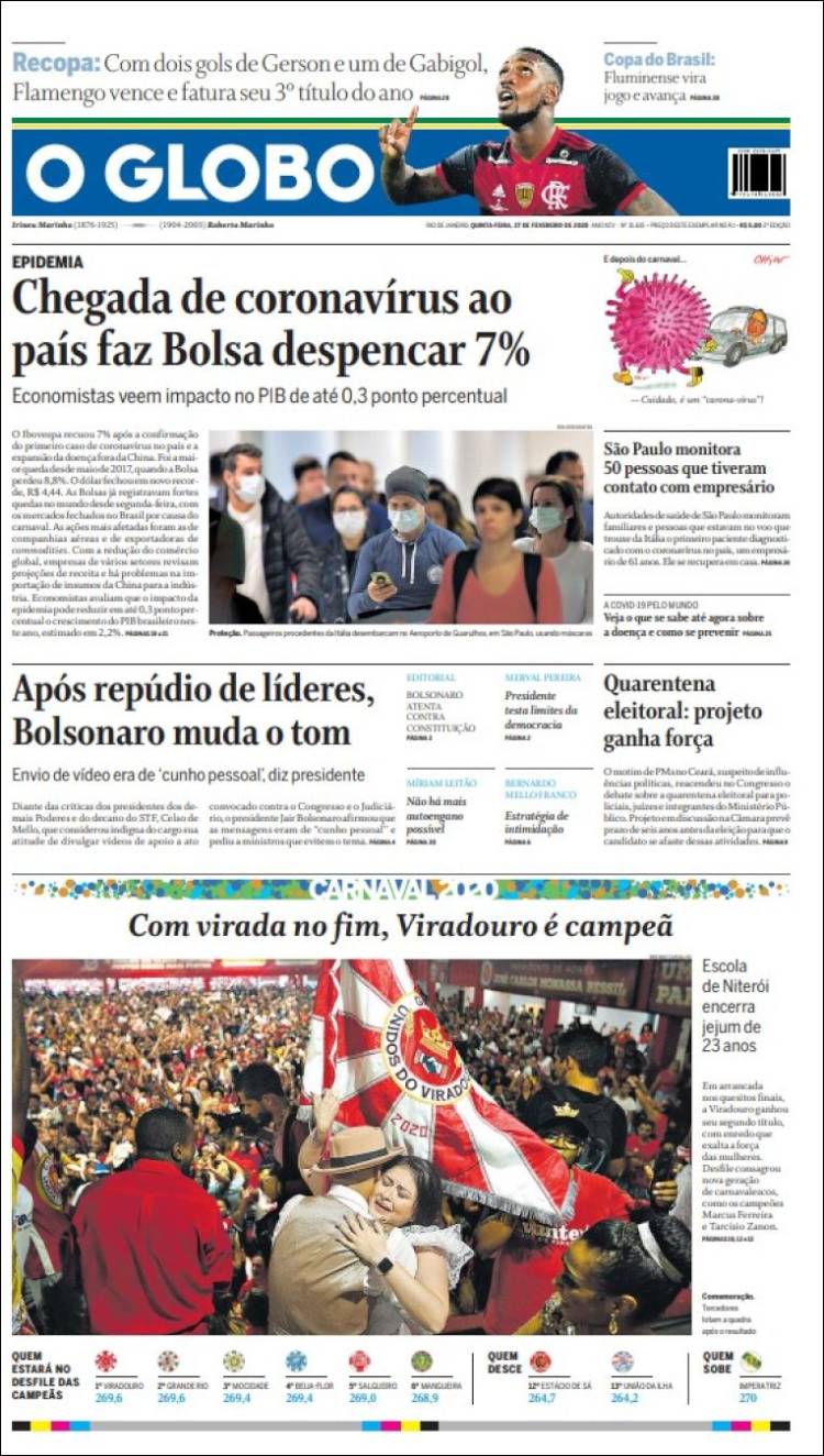 Portada de O Globo (Brasil)