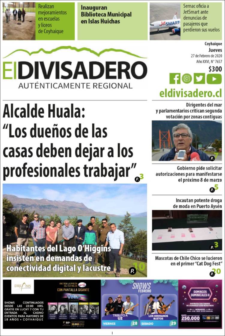 Portada de Diario El Divisadero (Chile)