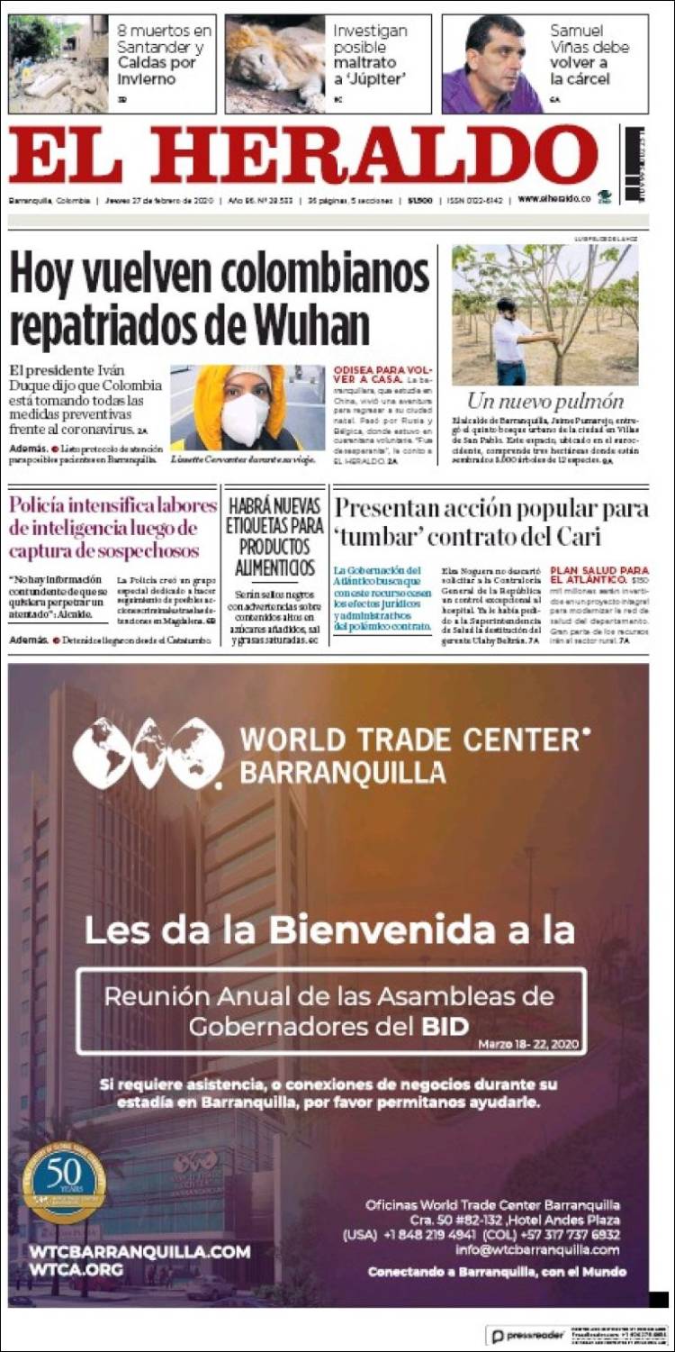 Portada de El Heraldo (Colombia)