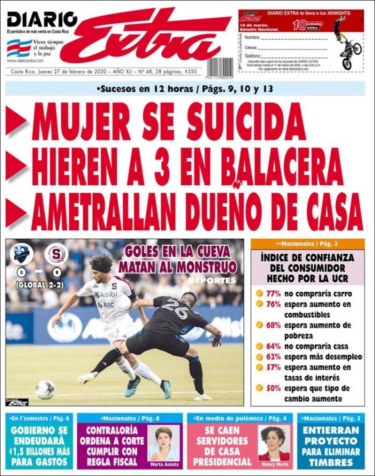 Portada de Diario Extra (Costa Rica)