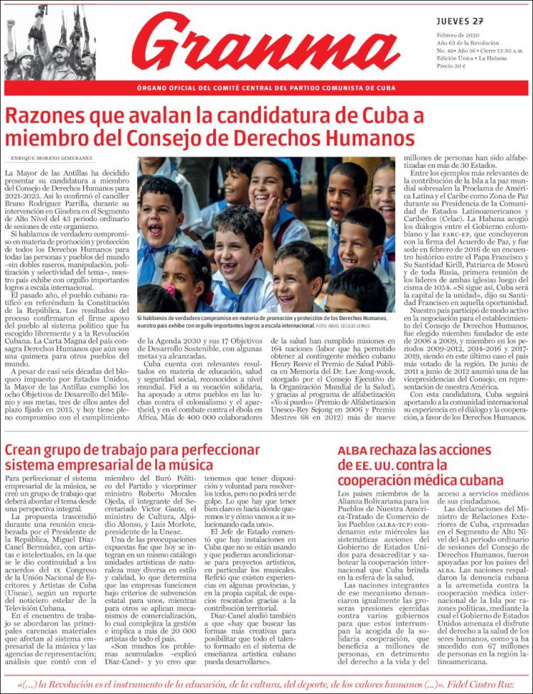 Portada de Granma (Cuba)