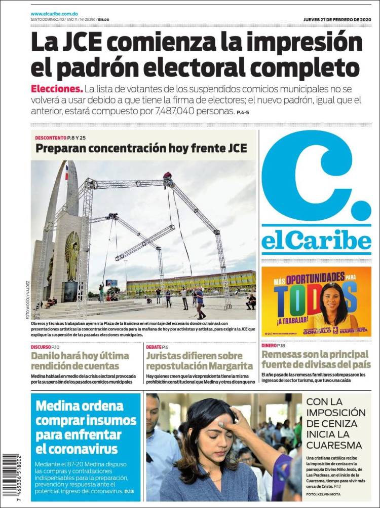 Portada de El Caribe (R. Dominicana)