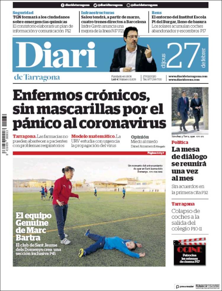 Portada de Diari de Tarragona (Espa&ntilde;a)