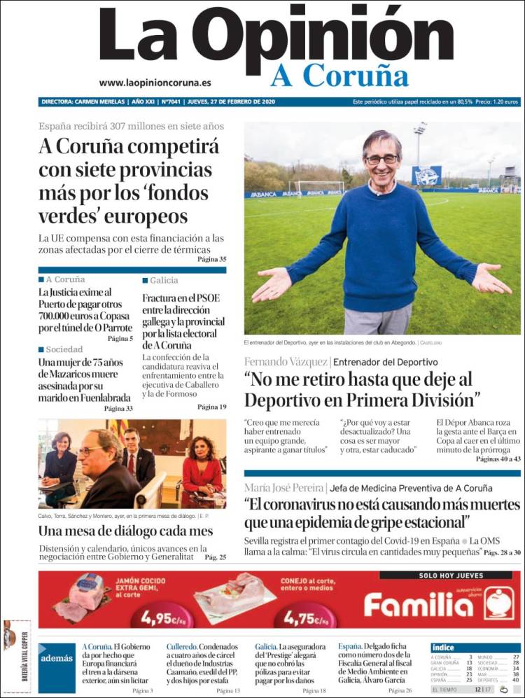 Portada de La Opinión de A Coruña (Espa&ntilde;a)