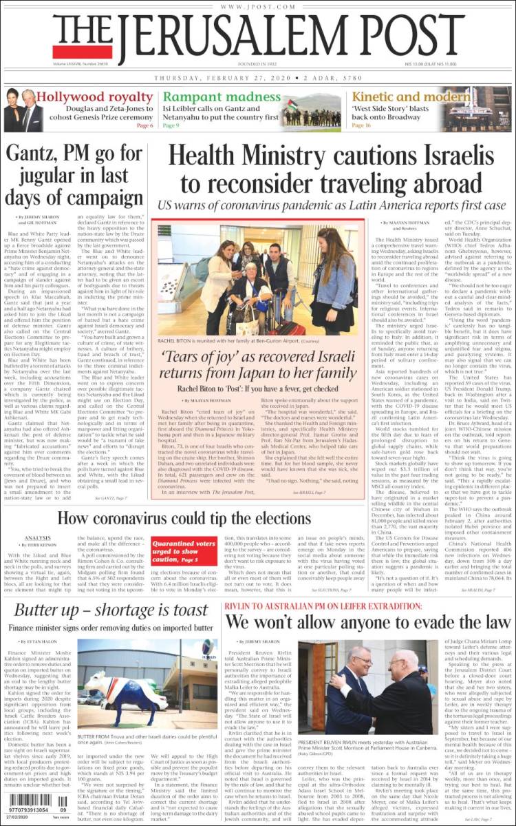 Portada de The Jerusalem Post (Israel)